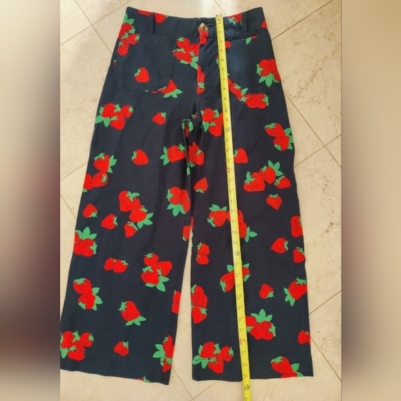 Anthropologie Maeve The Colette Strawberry Cropped Wide-Leg Linen Trousers 🍓🍓